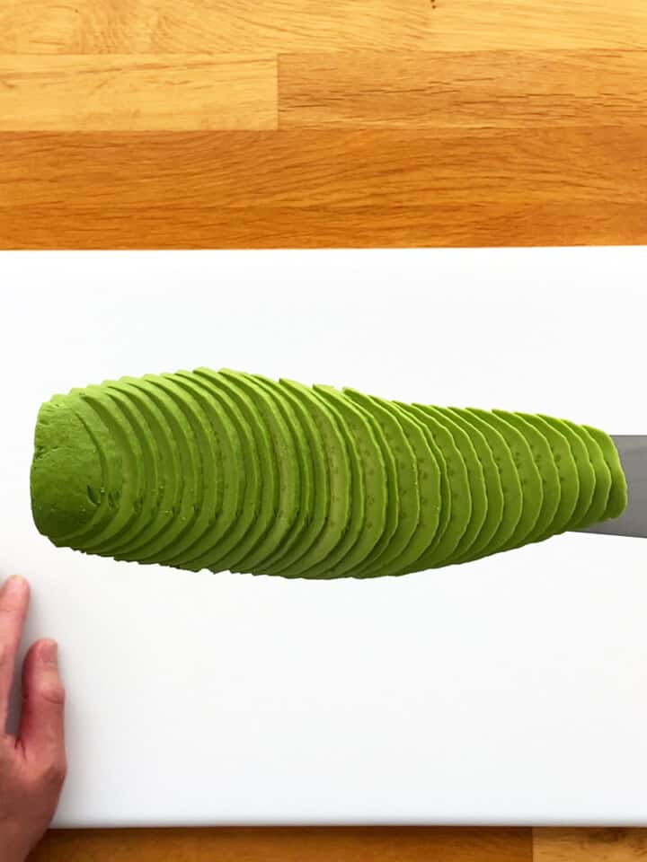 Avocado slices cut for sushi
