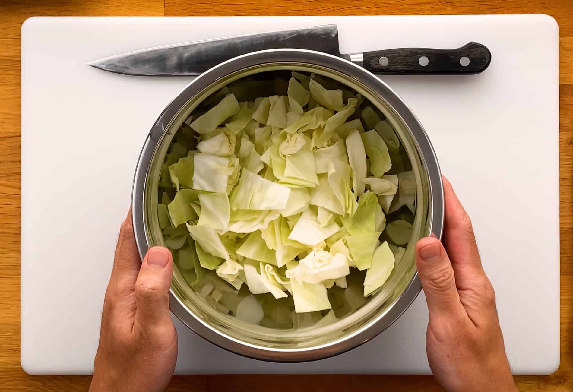 Chopped cabbage in bowl