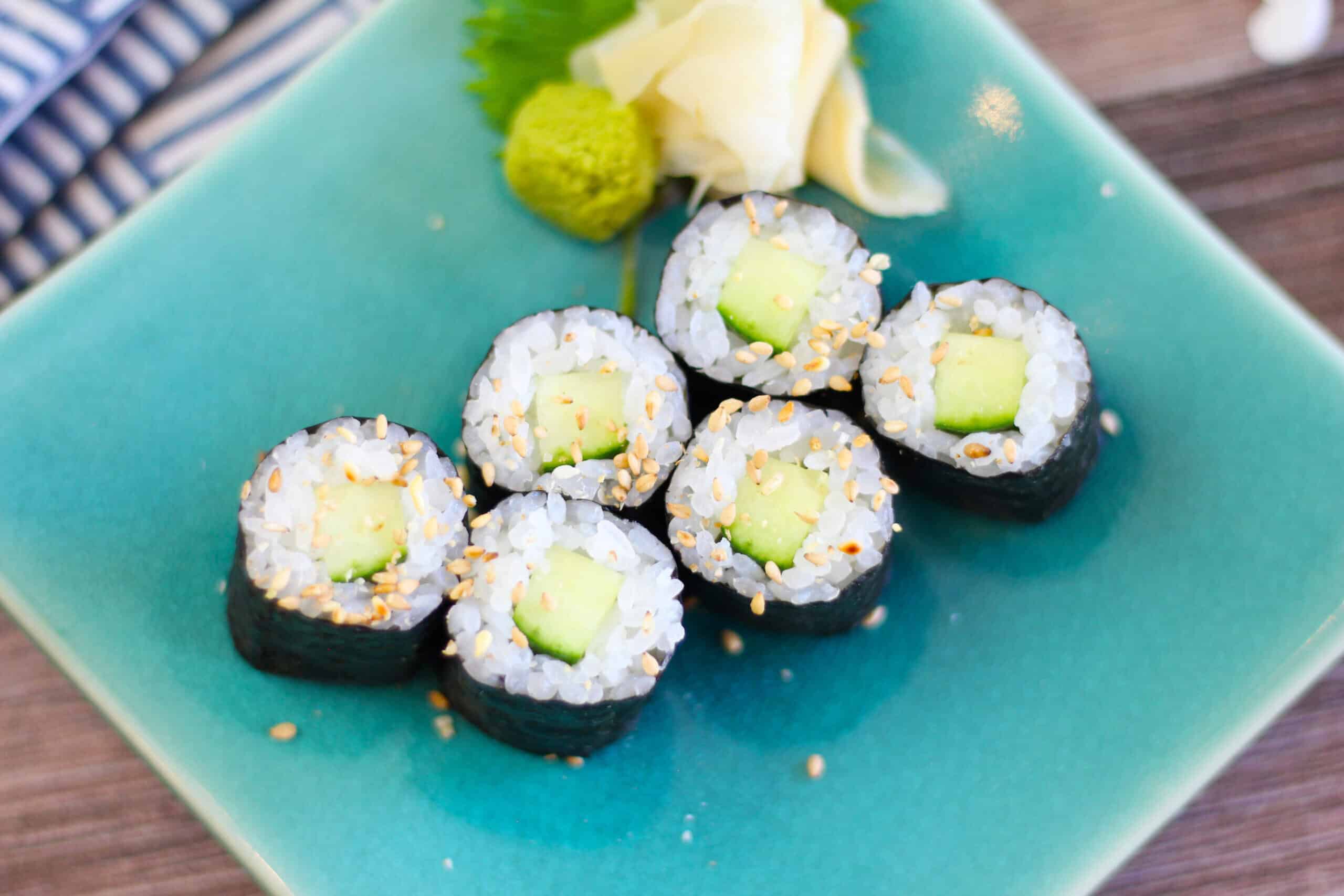 Kappamaki cucumber roll sushi with sesame seeds