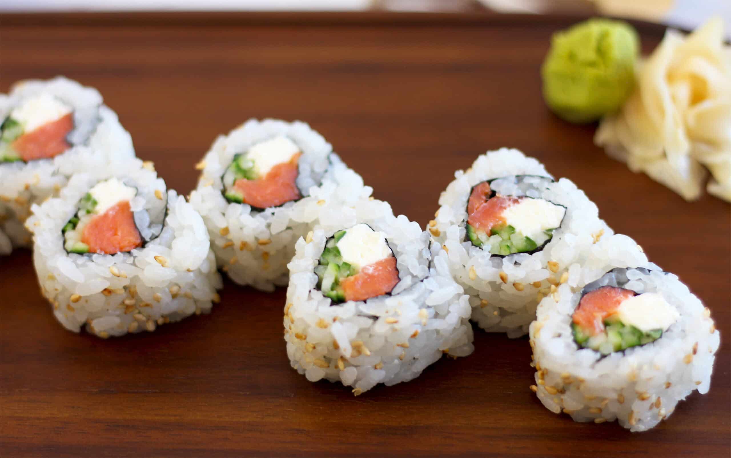 Philadelphia roll sushi closeup