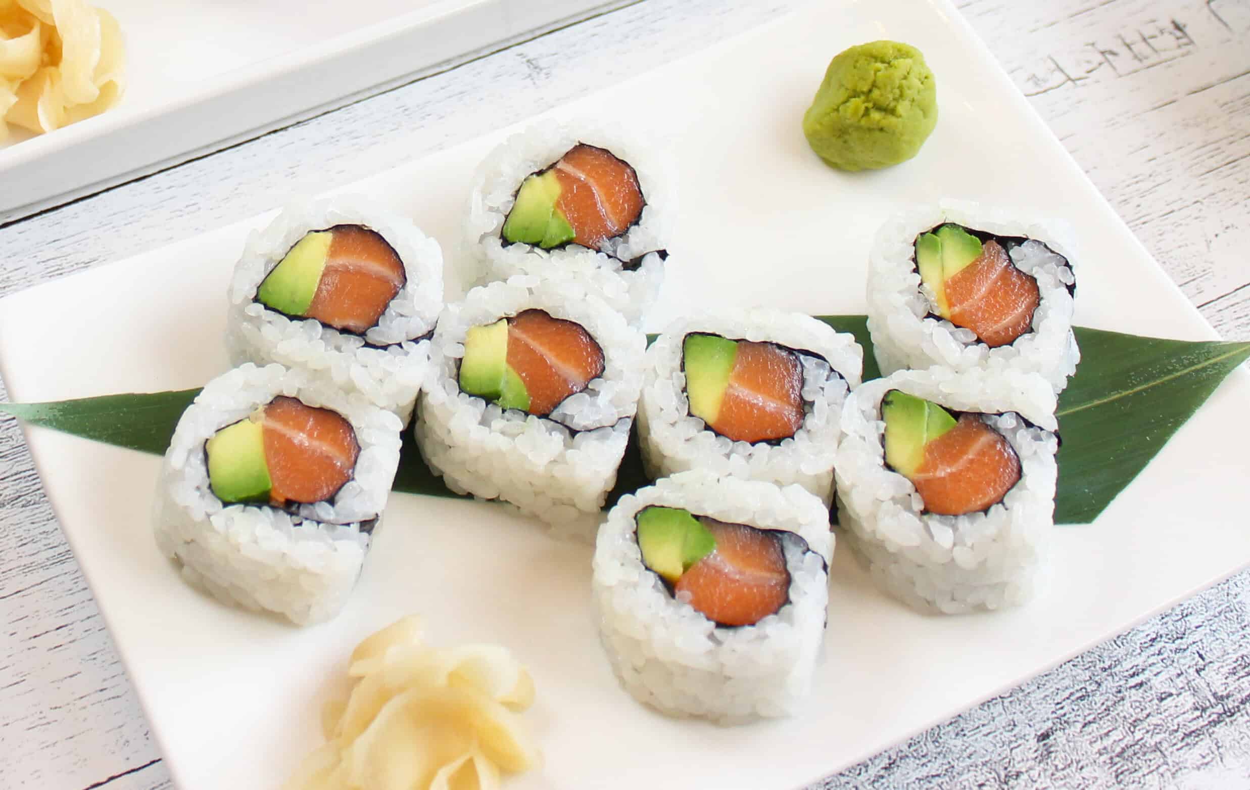 Salmon avocado roll sushi