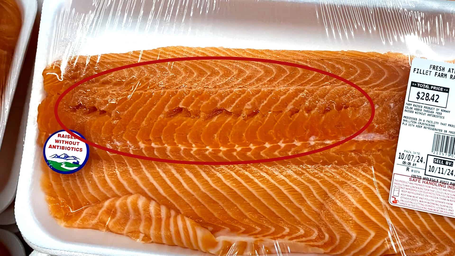 Costco salmon with miware (flesh tear)