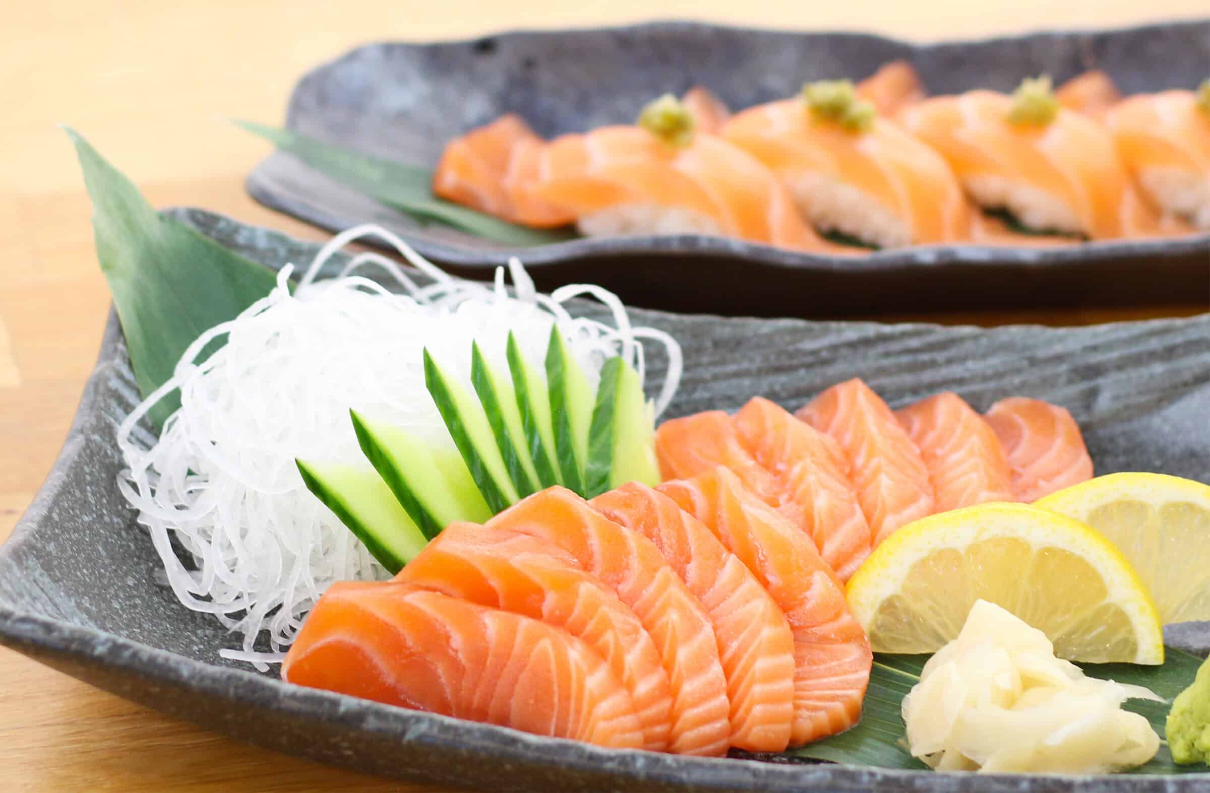 Salmon sashimi and sushi made from Costco salmon