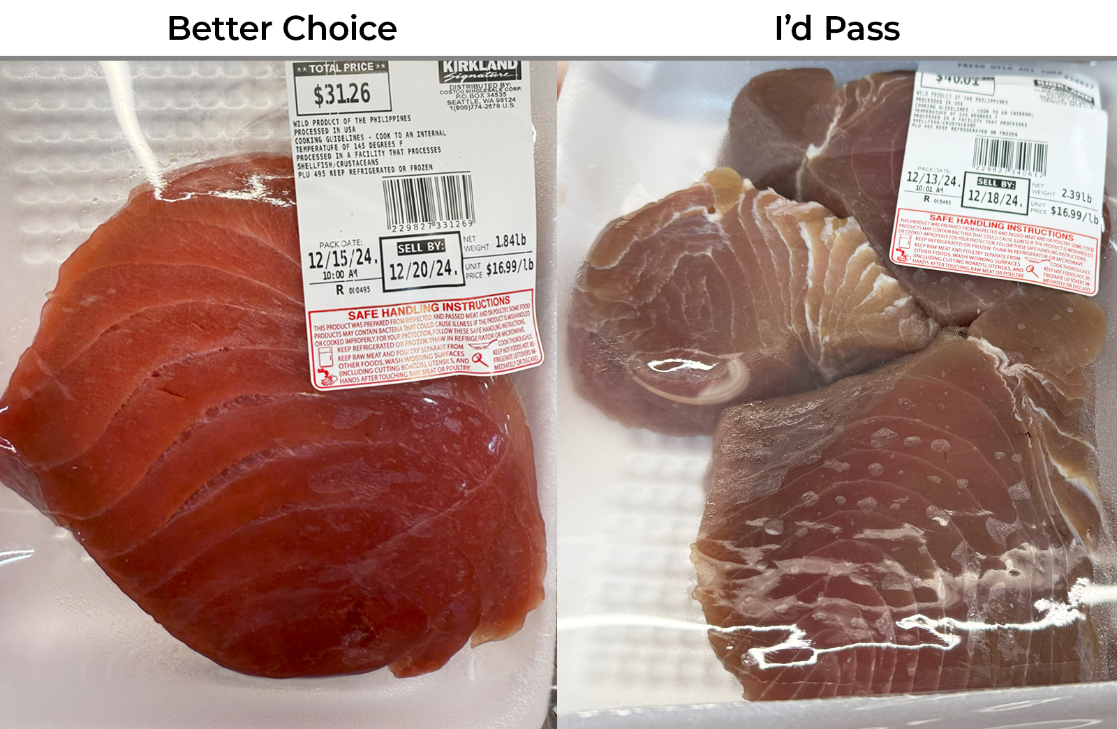 Costco tuna color comparison