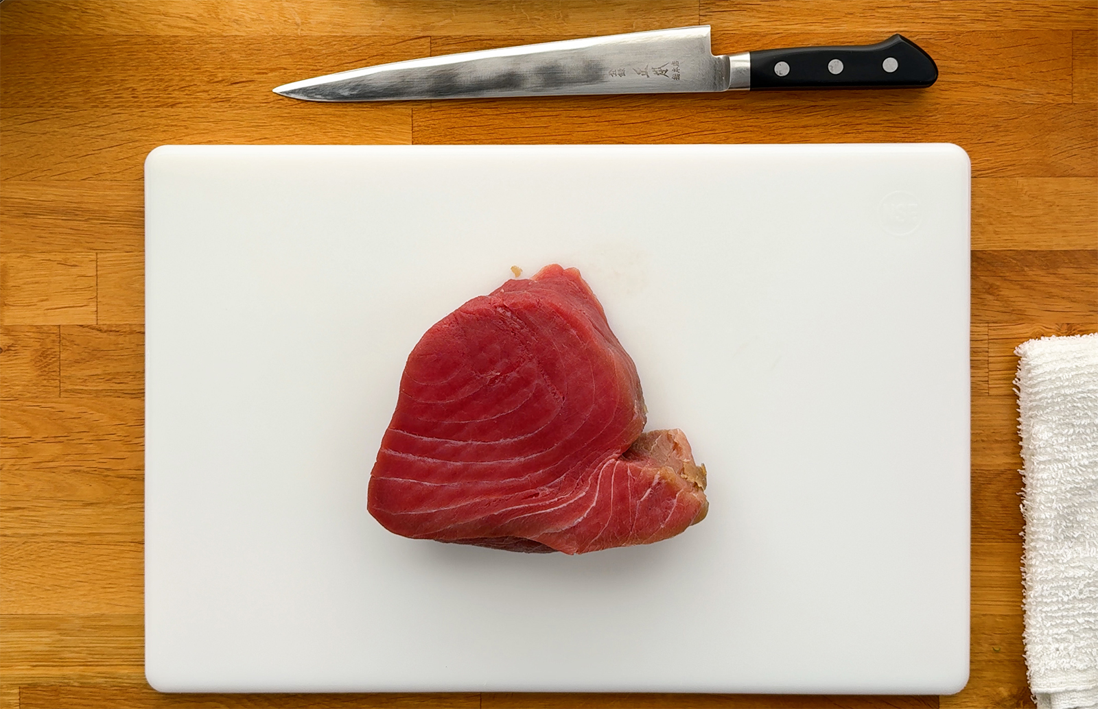 Costco tuna on cutting board