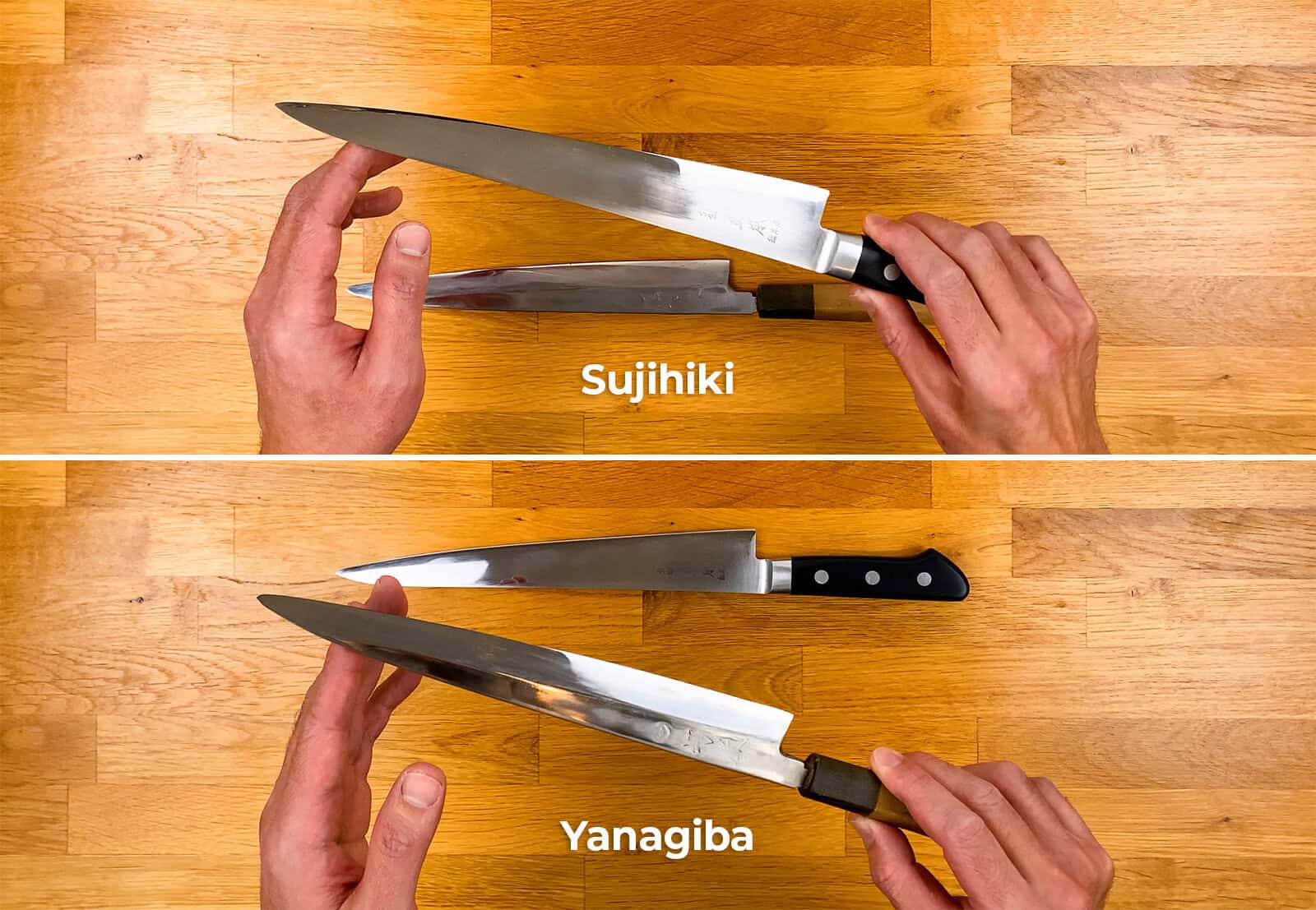 Sujihiki and yanagiba knives compared for slicing sushi and sashimi